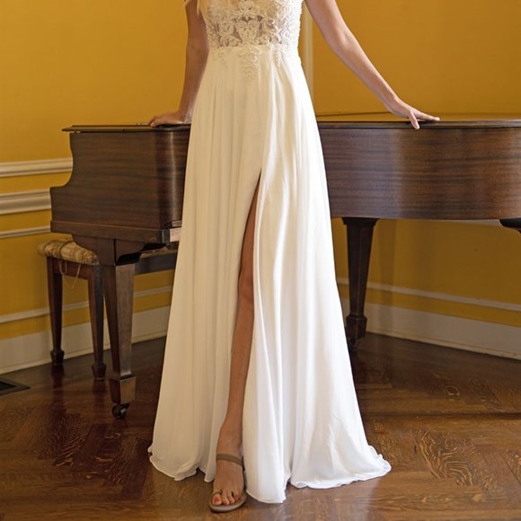 Illusion Neck Leg Slit A-Line Evening Dress AC375 - Main Image